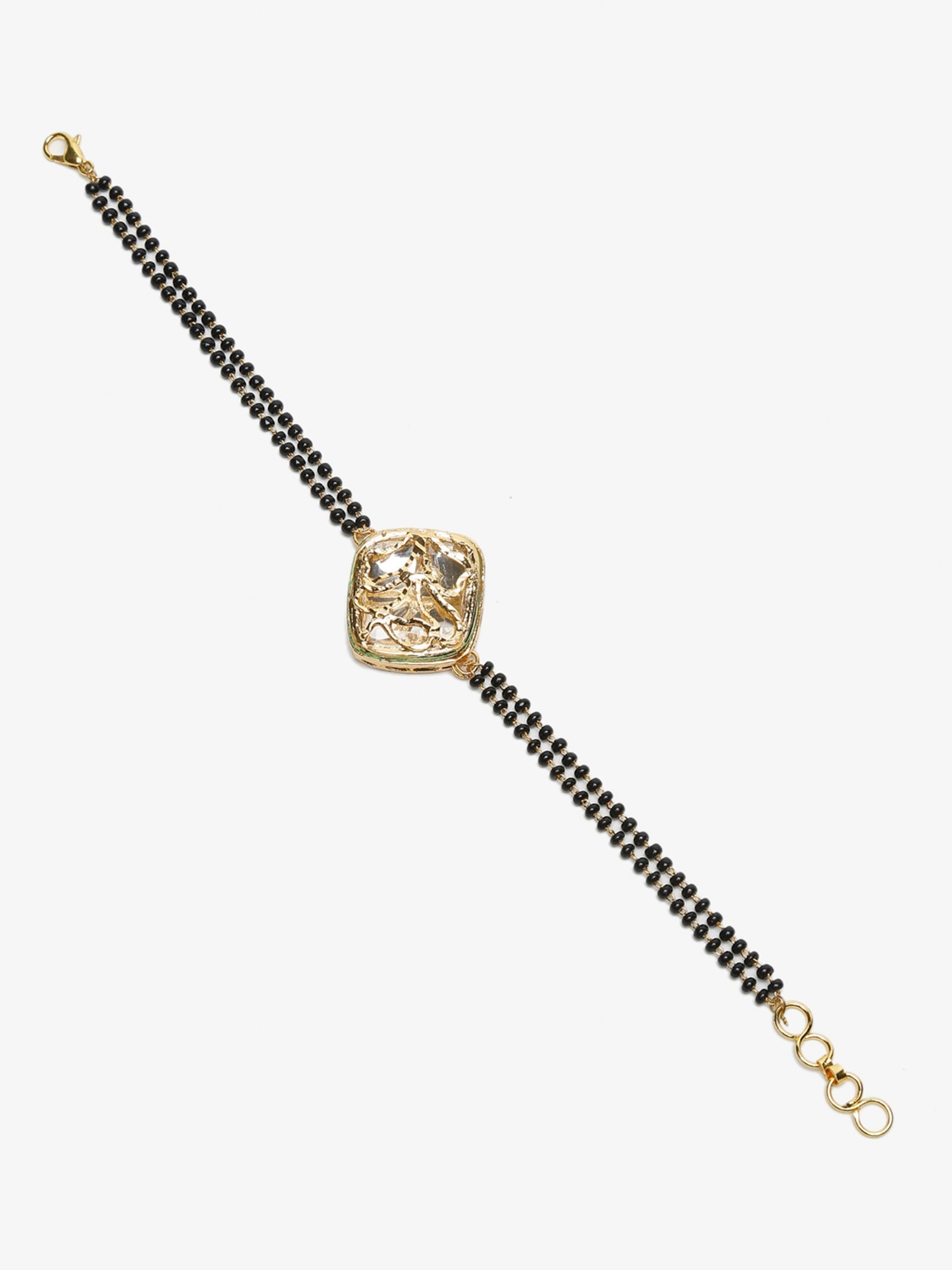 Women's Black Gold-Plated Kundan Mangalsutra Bracelet - Ruby Raang - Grab2buy