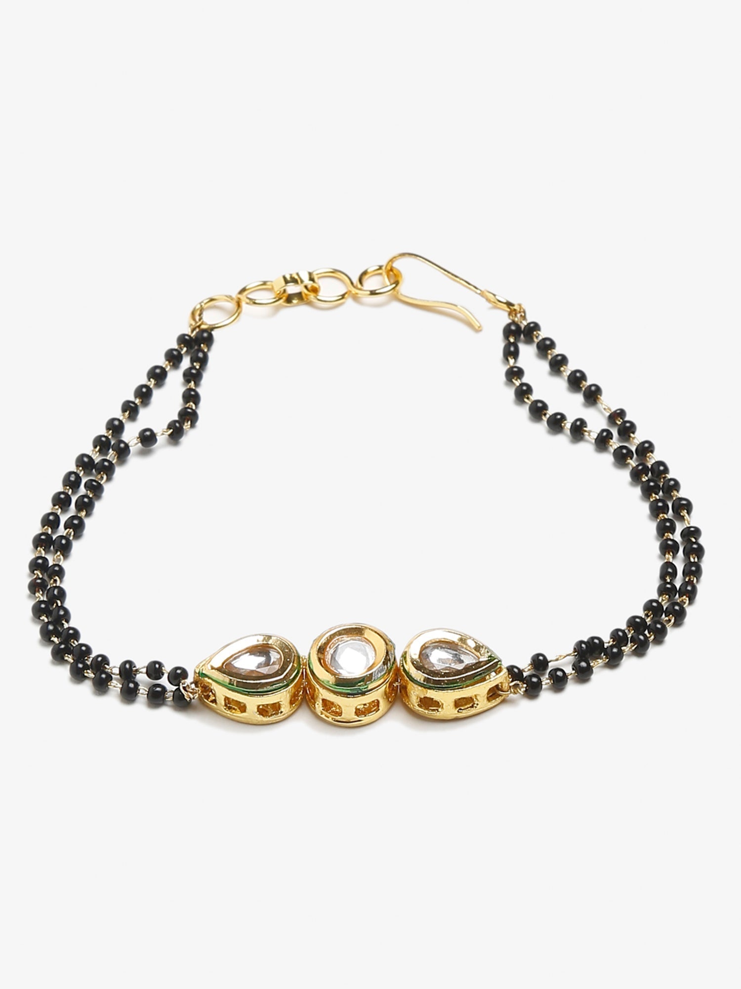 Black Gold-Toned Kundan Bracelet Mangalsutra - Ruby Raang - Grab2buy