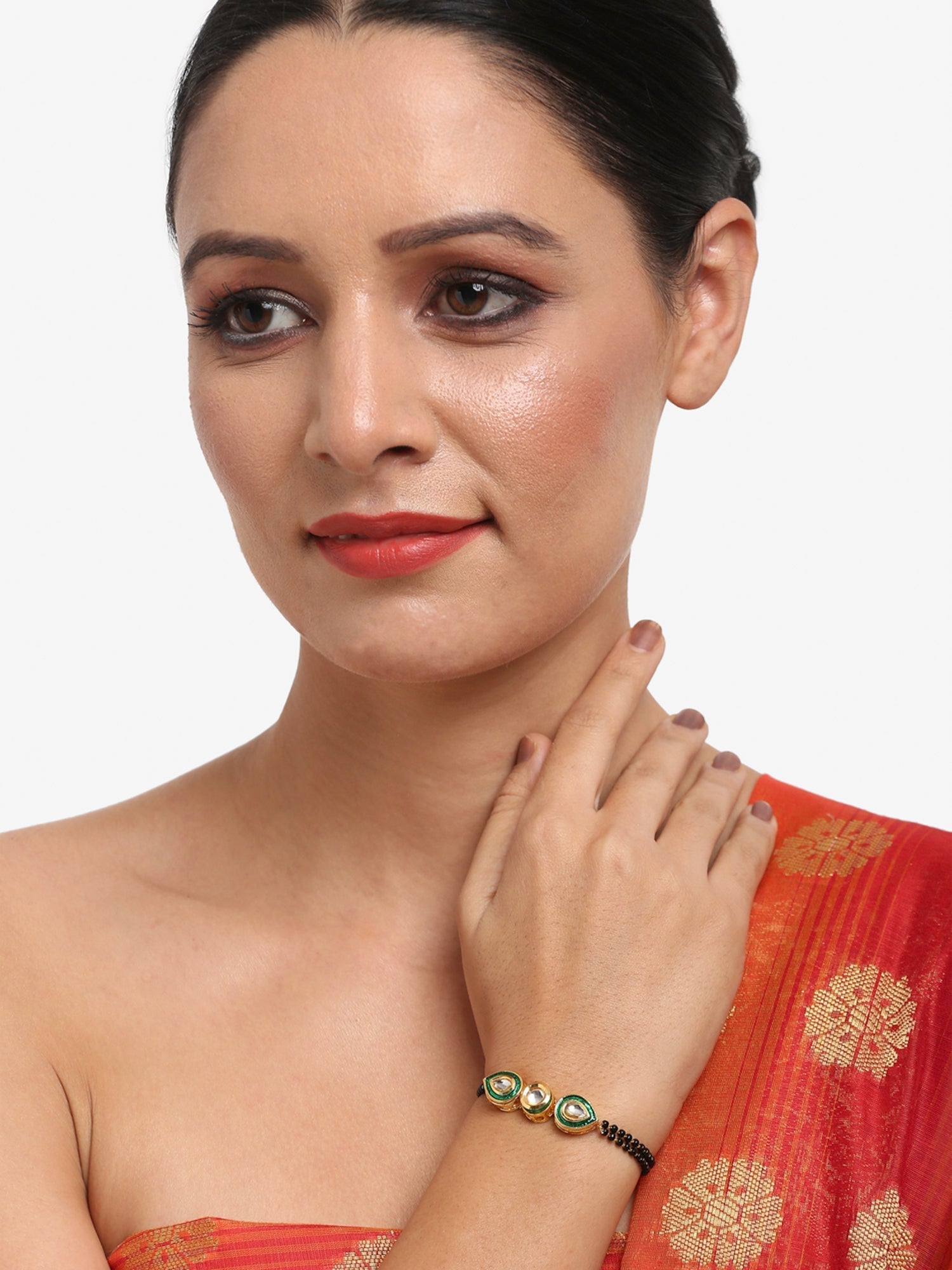 Black Gold-Plated Kundan Bracelet Mangalsutra - Ruby Raang - Grab2buy