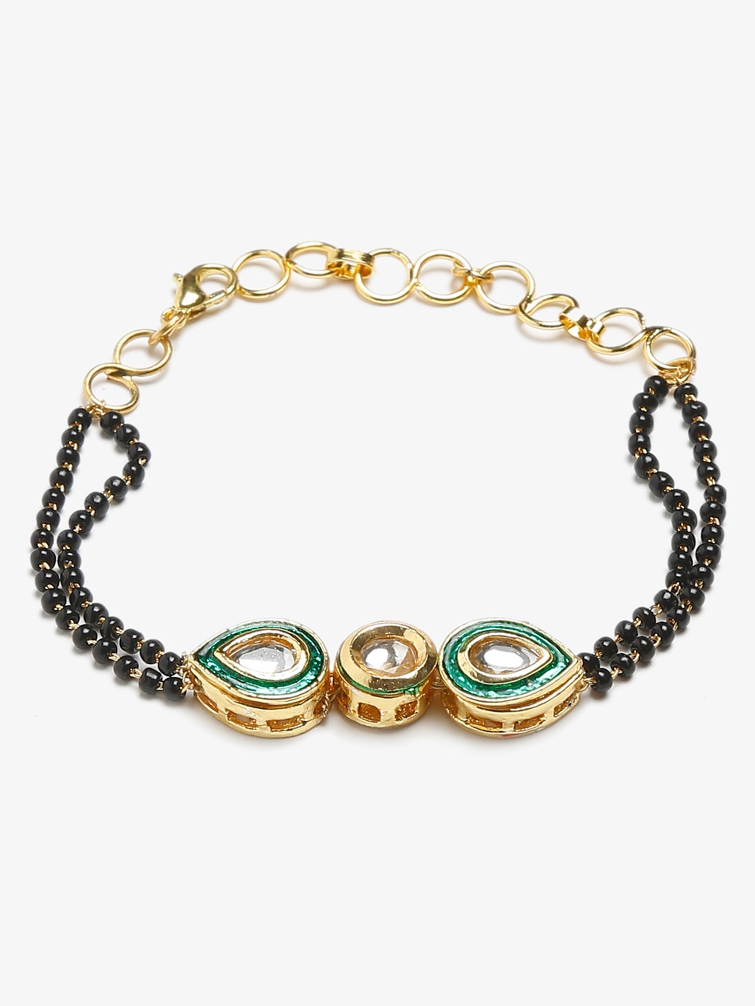 Black Gold-Plated Kundan Bracelet Mangalsutra - Ruby Raang - Grab2buy