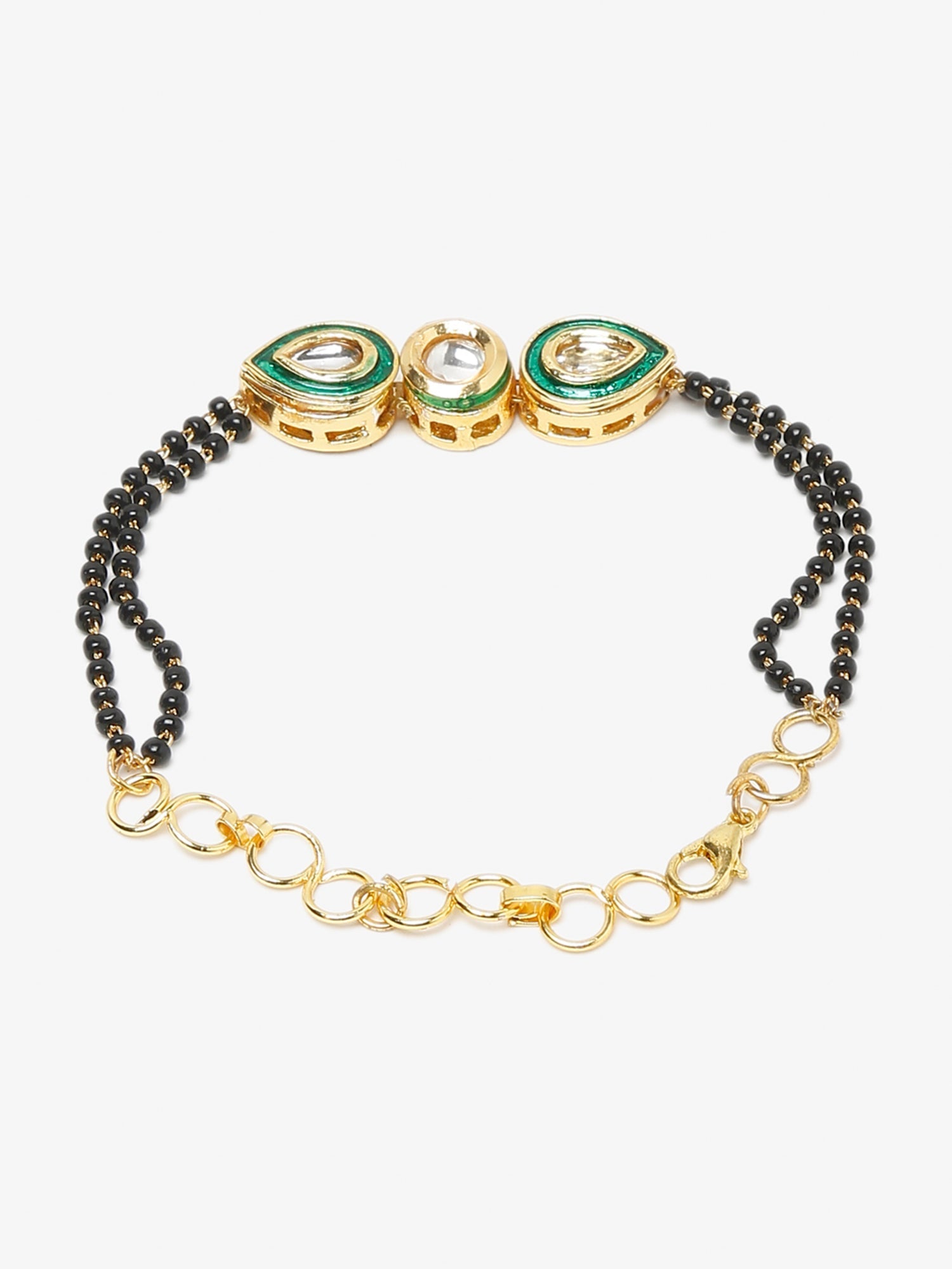 Black Gold-Plated Kundan Bracelet Mangalsutra - Ruby Raang - Grab2buy