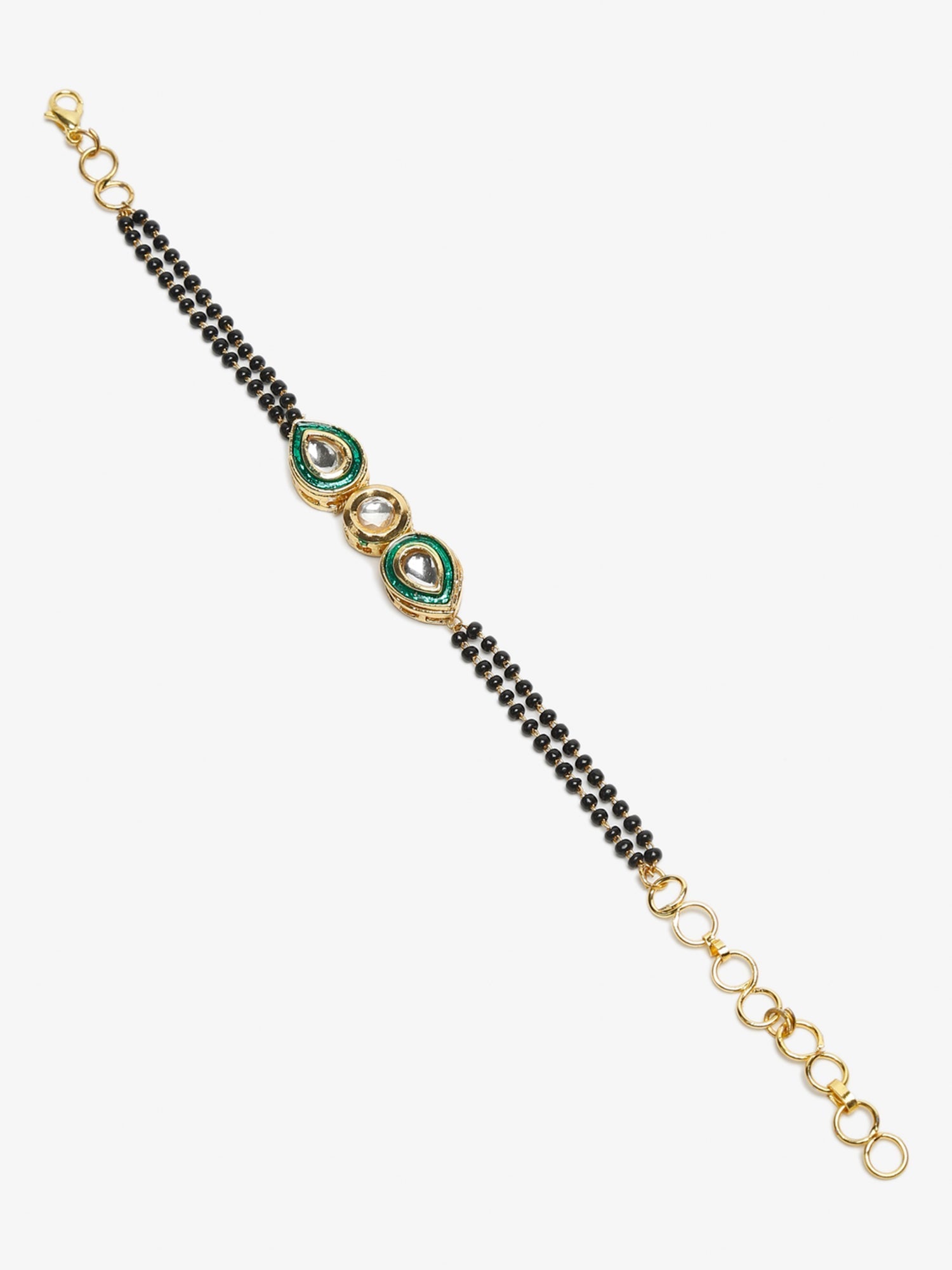 Black Gold-Plated Kundan Bracelet Mangalsutra - Ruby Raang - Grab2buy