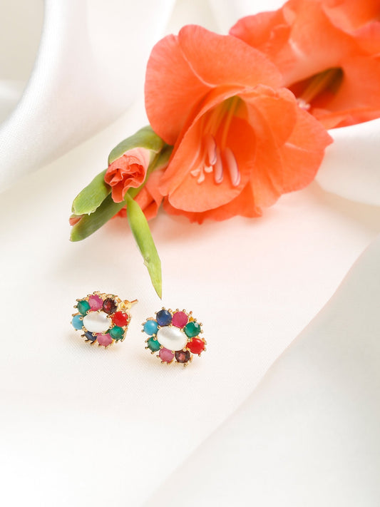 Multicoloured Gold-Toned Contemporary Studs Earrings - Ruby Raang - Grab2buy