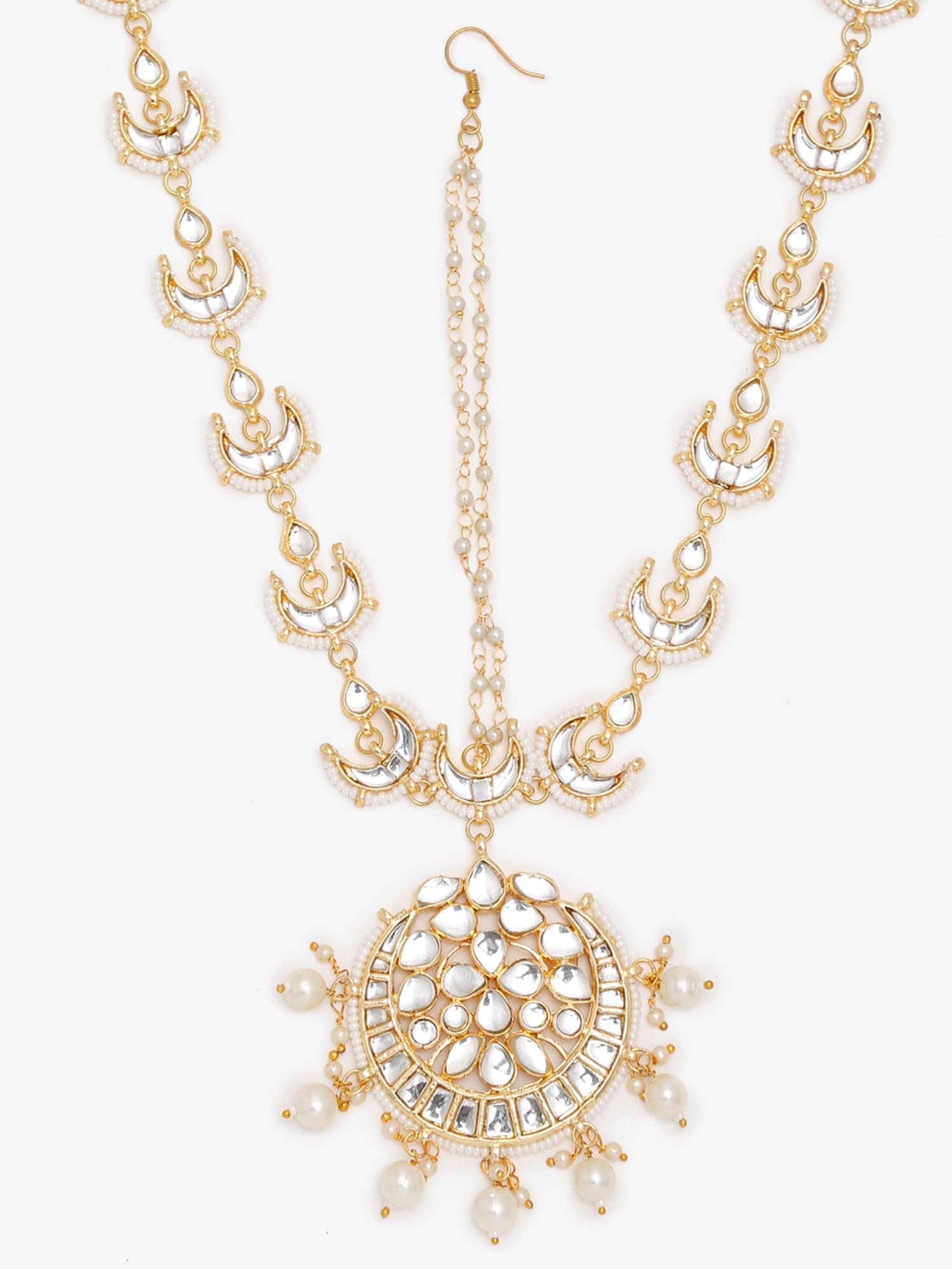 Gold-Plated White Kundan Matha Patti - Ruby Raang - Grab2buy