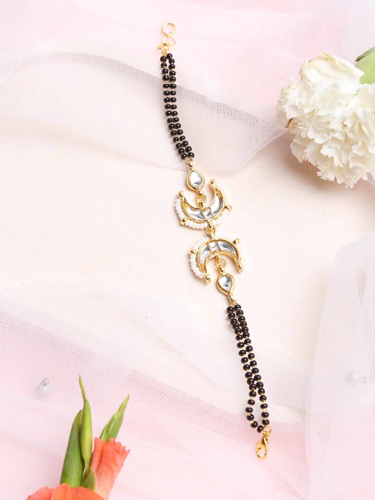 Women's Black Gold-Toned Multistrand Mangalsutra Bracelet - Ruby Raang - Grab2buy