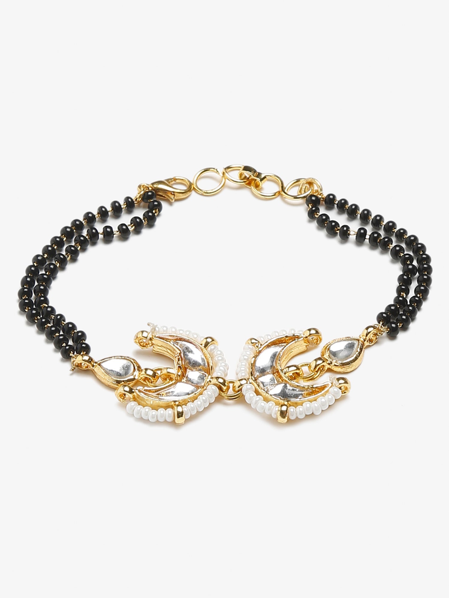 Women's Black Gold-Toned Multistrand Mangalsutra Bracelet - Ruby Raang - Grab2buy