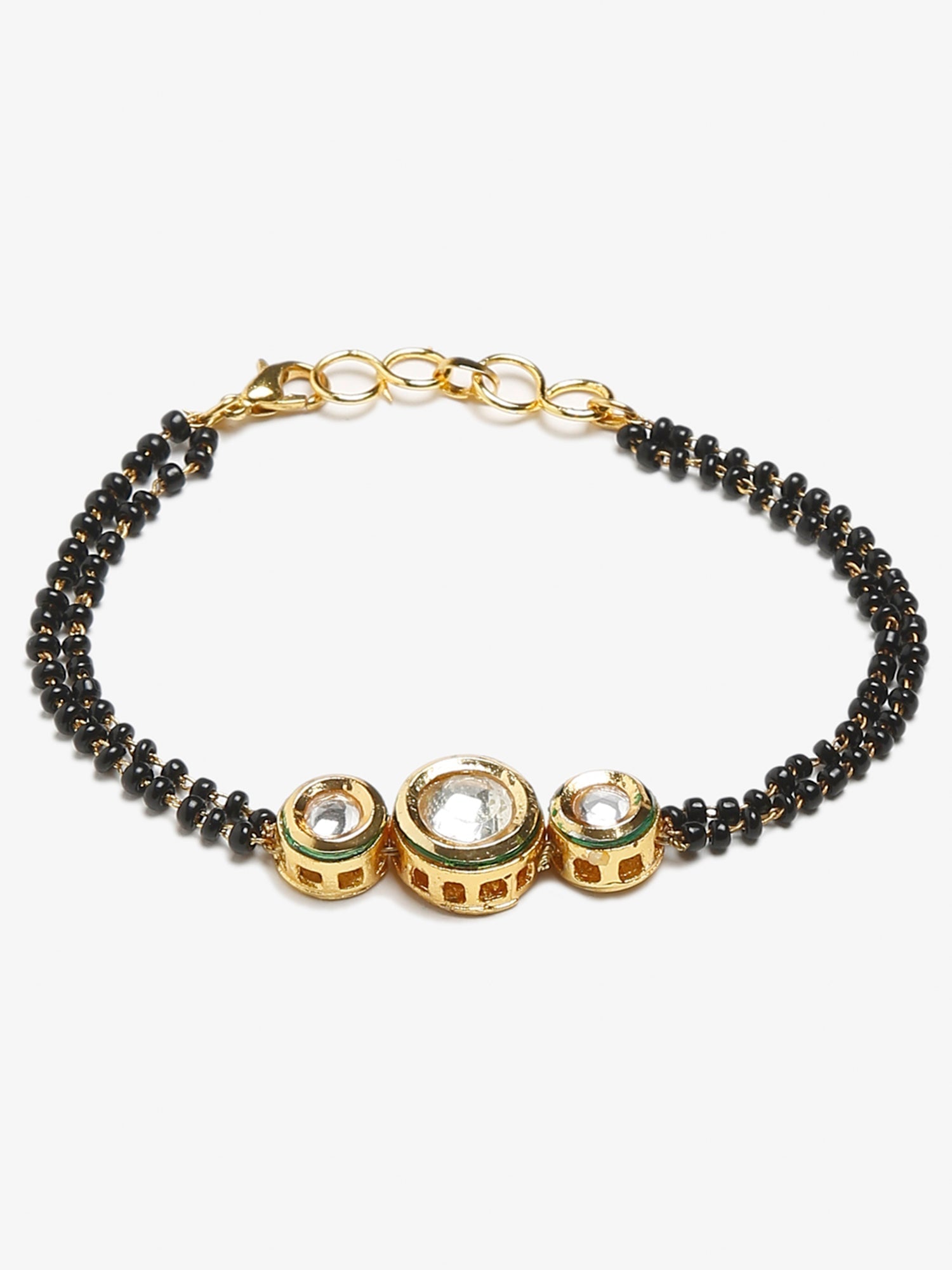 Black Gold-Toned Kundan Mangalsutra Bracelet - Ruby Raang - Grab2buy