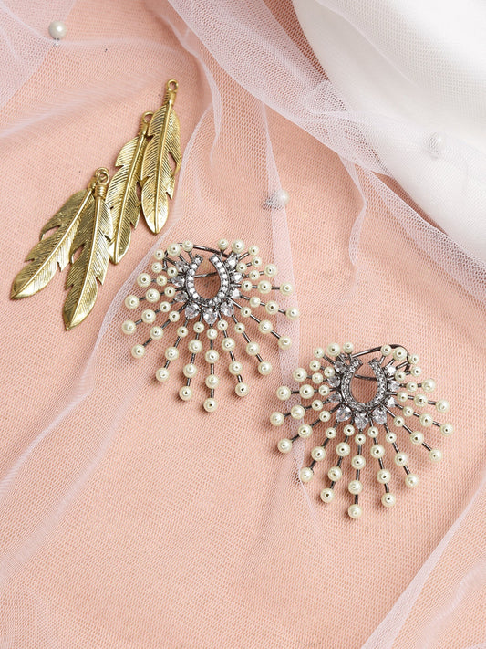 White Contemporary Drop Earrings - Ruby Raang - Grab2buy