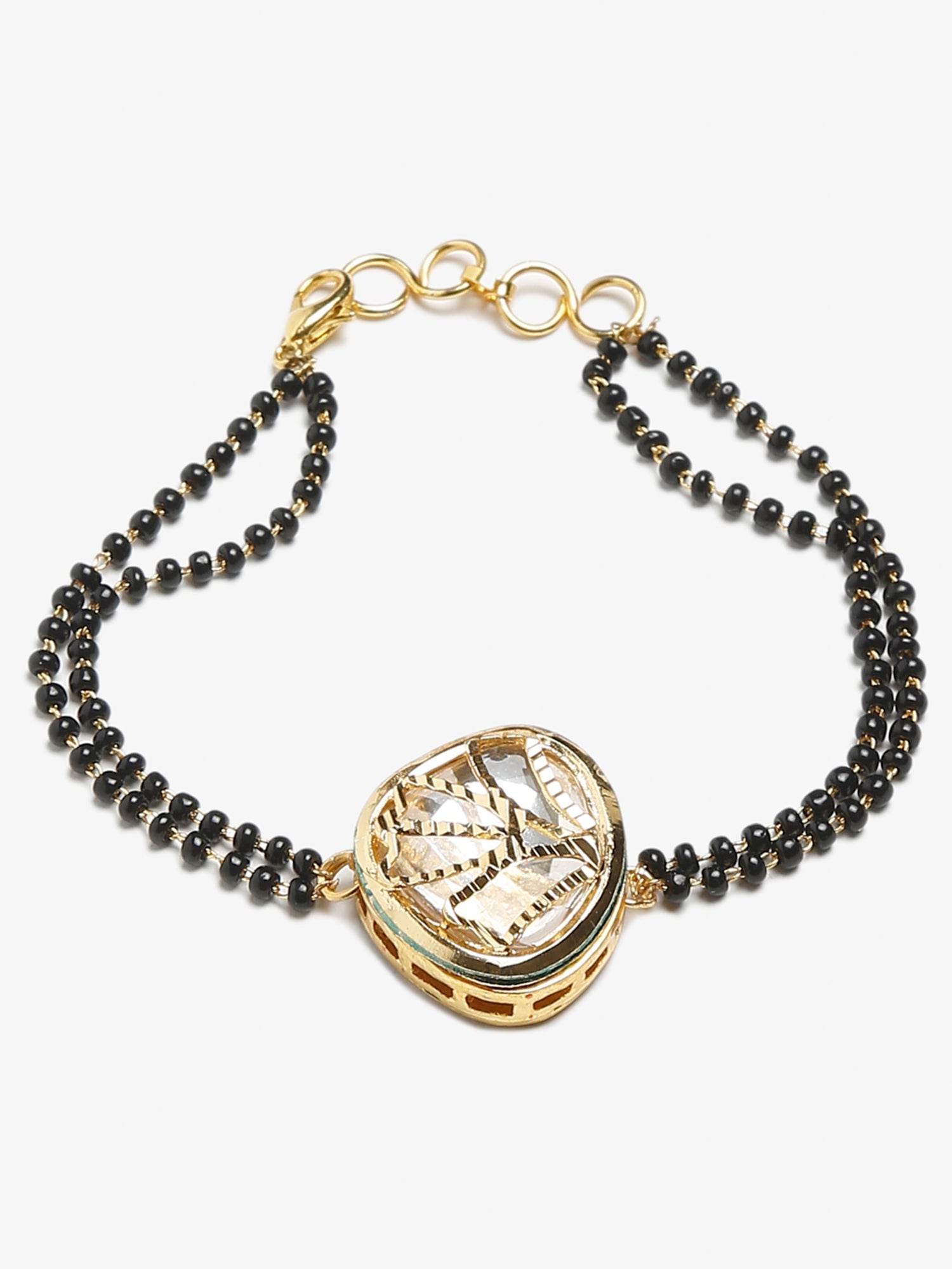 Women's Black Gold-Plated Charm Kundan Studded Mangalsutra Bracelet - Ruby Raang - Grab2buy