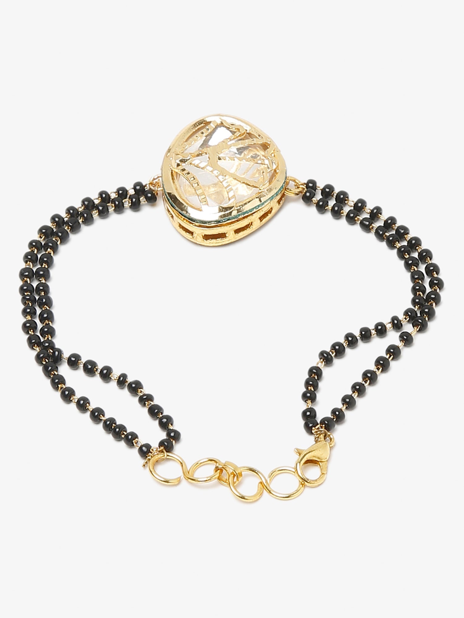 Women's Black Gold-Plated Charm Kundan Studded Mangalsutra Bracelet - Ruby Raang - Grab2buy