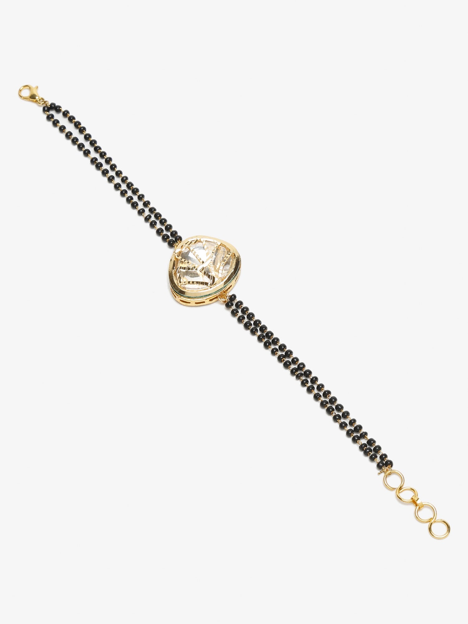 Women's Black Gold-Plated Charm Kundan Studded Mangalsutra Bracelet - Ruby Raang - Grab2buy