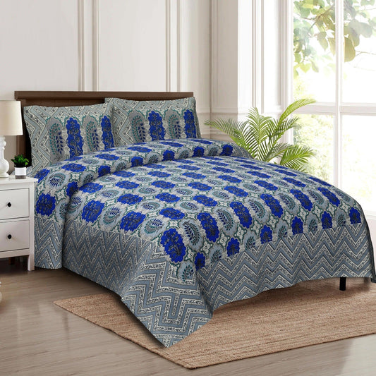 Rudra Bazaar Multicolour 210 TC Cotton Double King Bedsheet With 2 Pillow Covers