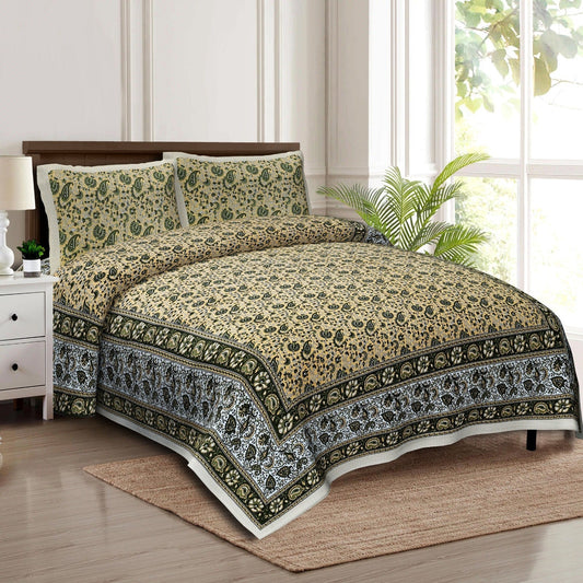 Rudra Bazaar Multicolour 210 TC Cotton Double King Bedsheet With 2 Pillow Covers