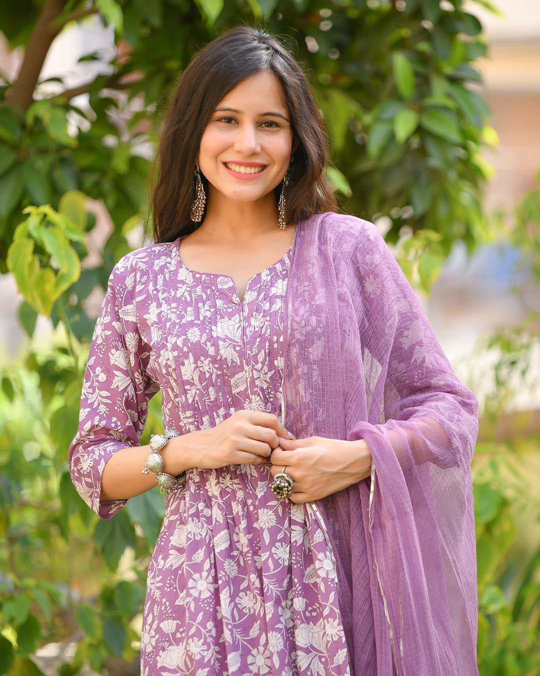 Malishka Womens Purple Cotton Kurta Pant Set With Dupatta - Purple - Grab2buy