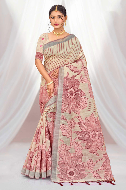 Sangam Prints Maroon Cotton Blend Woven Work Traditional Saree
