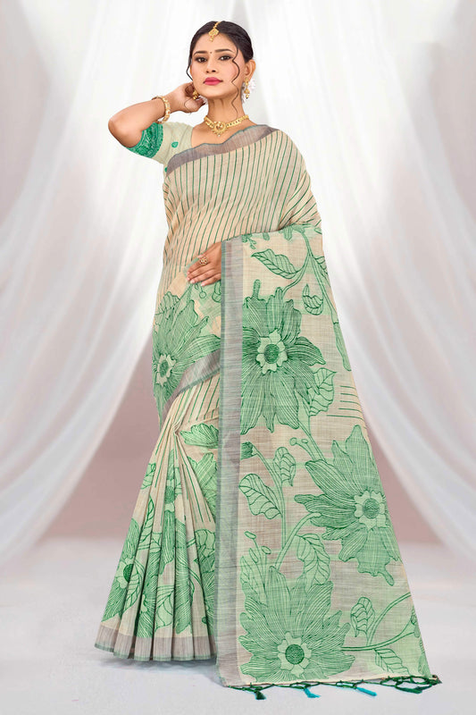 Sangam Prints Green Cotton Blend Woven Work Traditional Saree