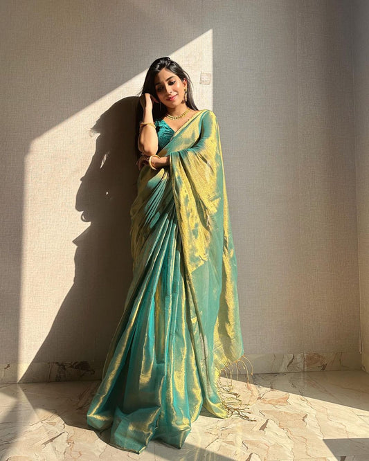 Evanik Rama Shaded Fendy Silk wedding and partywear Saree with Blouse
