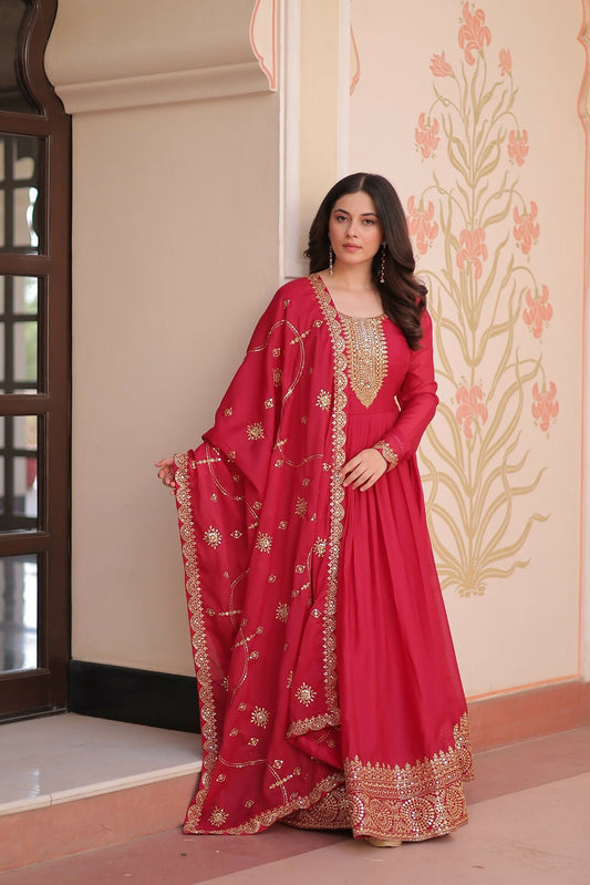 Joban Fashion Pink Georgette Sequence Embroidery Work Kurta Set