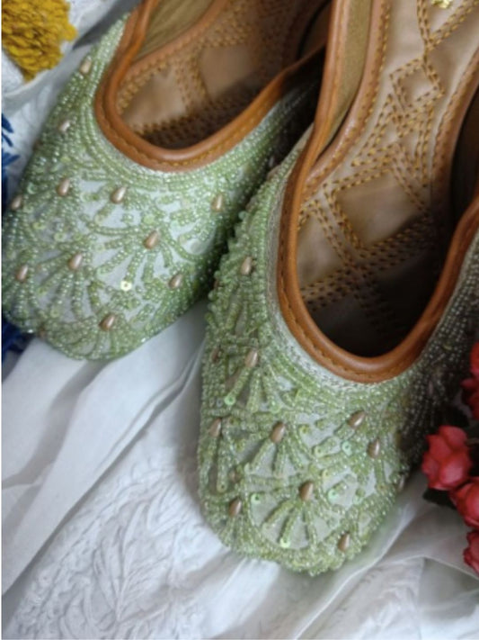 Desi Colour Women Indian Ethnic Footwear-Sea Green Pearl Web