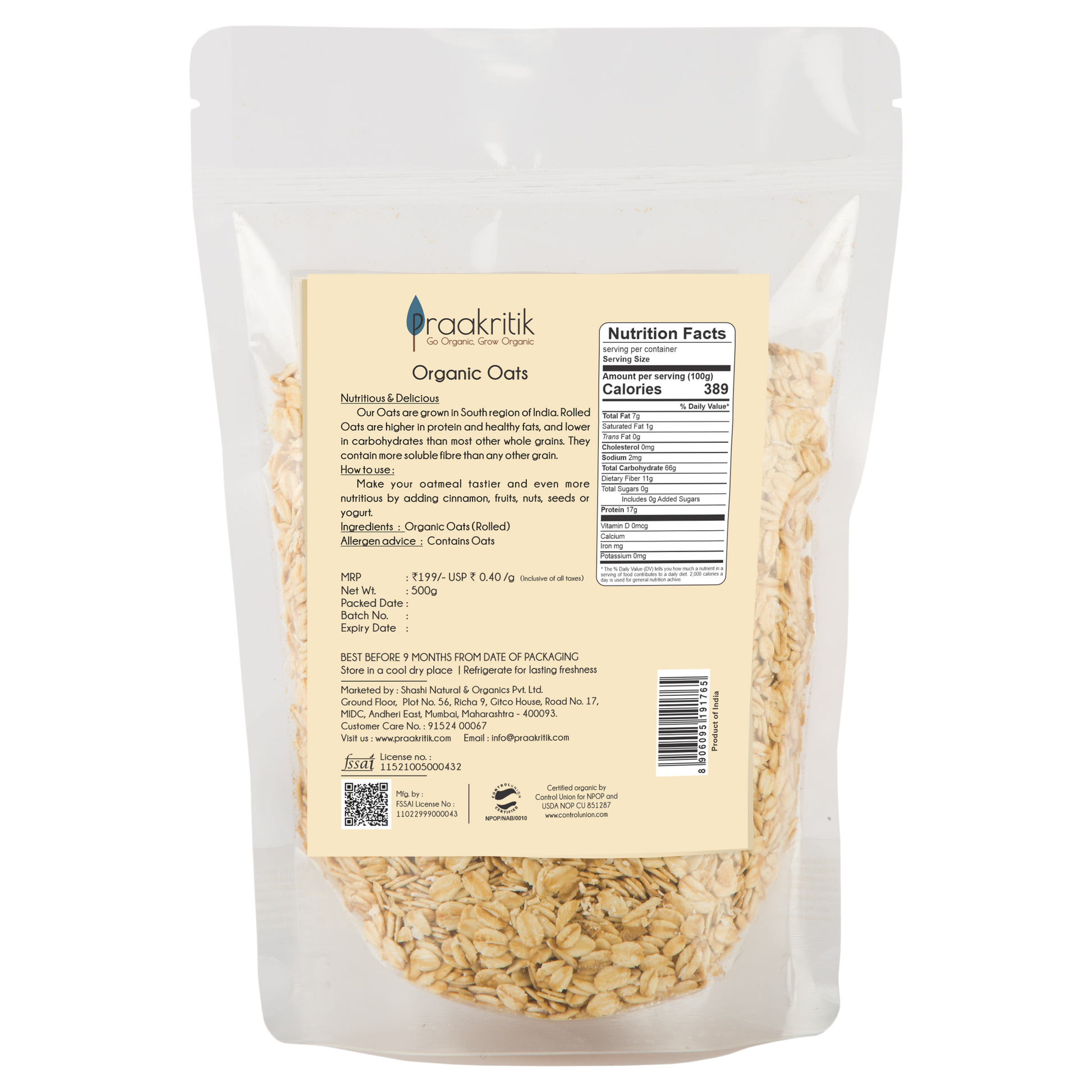 Praakritik Organic Rolled Oats - Grab2buy