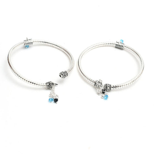 Mominos Fashion Kamal Johar Oxidised Silver Kadiyam Style Anklets
