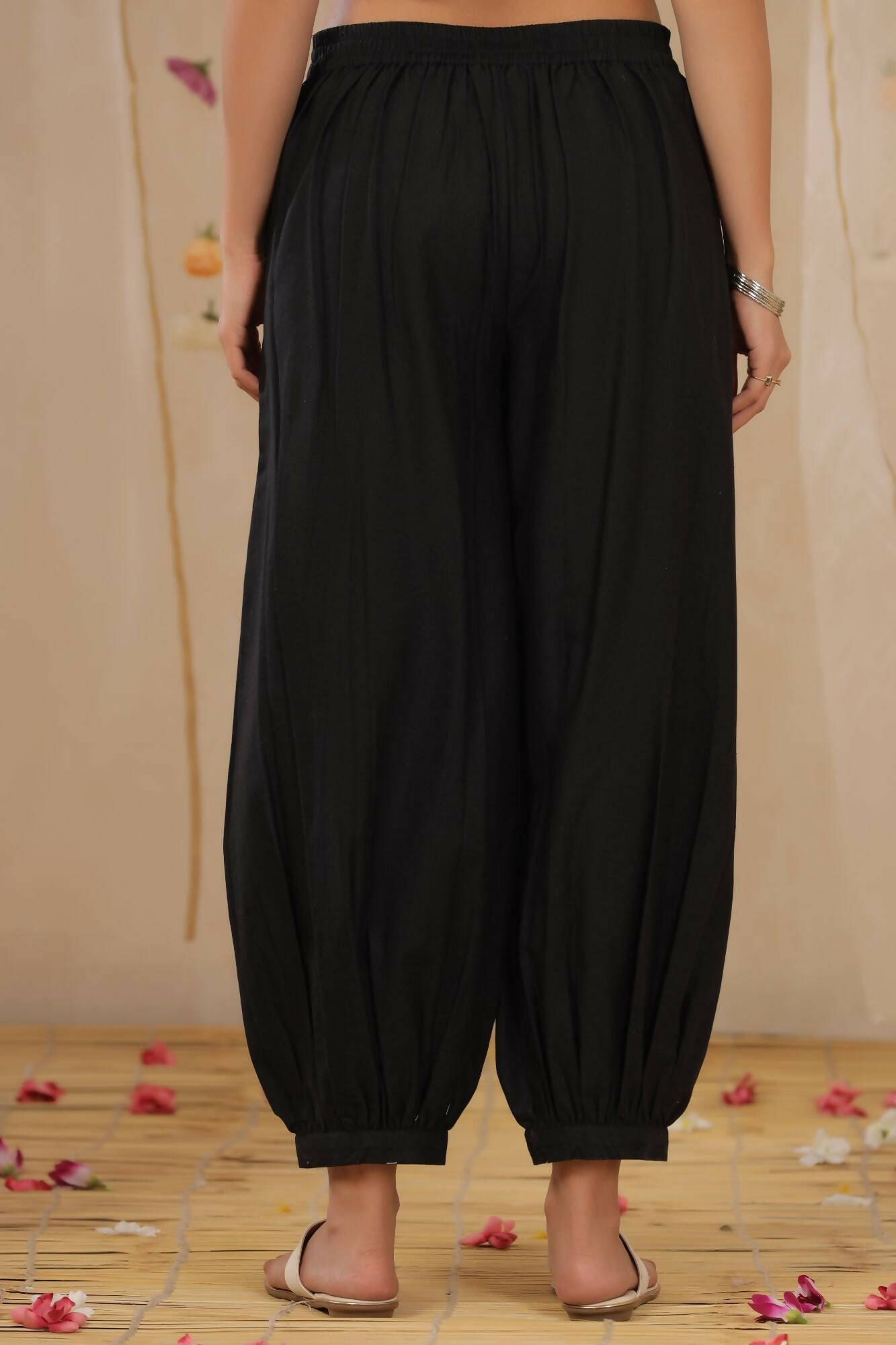 Juniper Women Black Cotton Flex Solid Stylized Dhoti Pant - Grab2buy