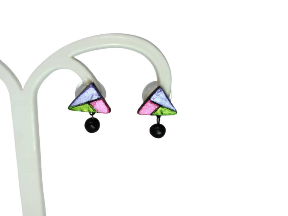 Terracotta Triangle Ear Studs With Drops