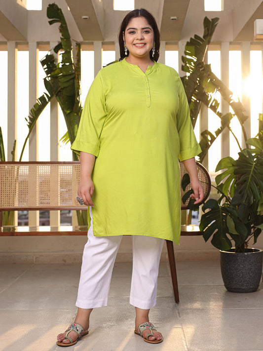 Juniper Women's Lime Green Modal Rayon Slub Plus Size Kurta