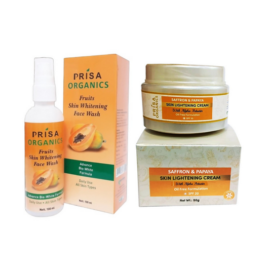 Prisa Organics Saffron & Papaya Lightening Face Wash and Saffron & Papaya Skin Lightening Face Cream Combo