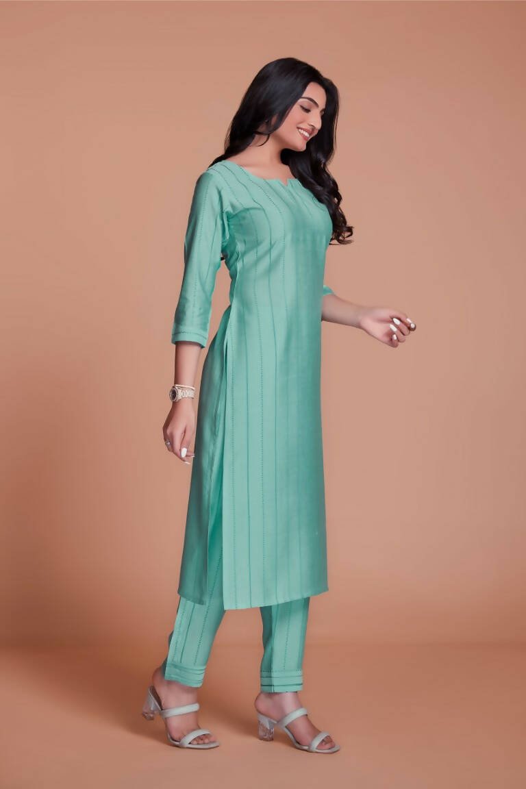 Aastha Fashion Women's Sky Blue Viscose Solid Kurti with Bottom - Grab2buy