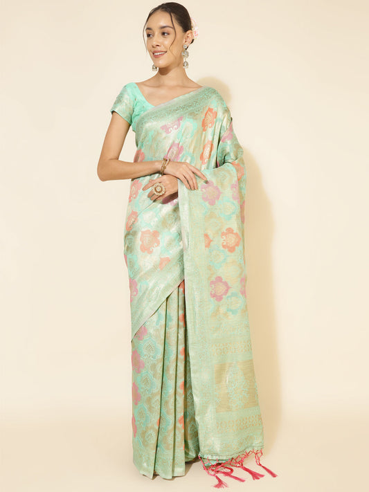 Janasya Sea Green Chanderi Silk Ethnic Motifs Woven Design Grab2Buy