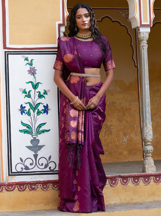 Janasya Wine Kanjeevaram Silk Woven Ethnic Motifs Kanjeevaram Silk Grab2Buy