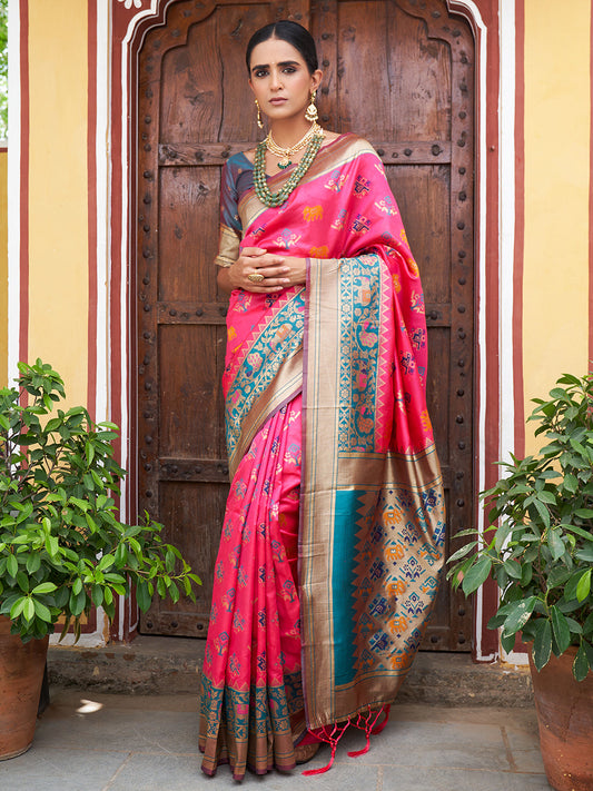 Janasya Pink Cotton Silk Woven Ethnic Motifs Patola Grab2Buy