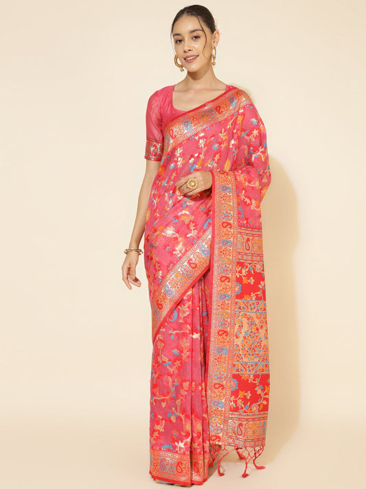 Janasya Pink Chanderi Silk Pashmina Woven Design Grab2Buy