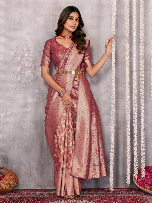 Janasya Mauve Silk Blend Floral Banarasi Grab2Buy