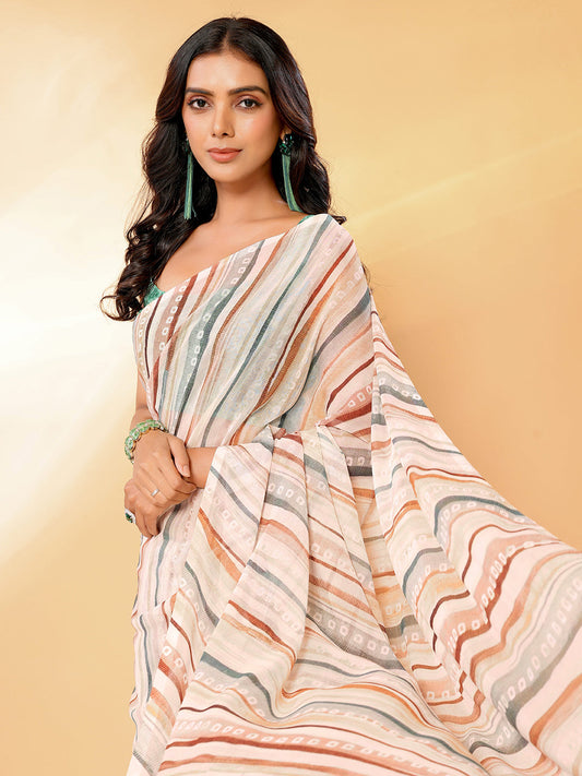 Janasya Beige Georgette Leheriya Printed Grab2Buy