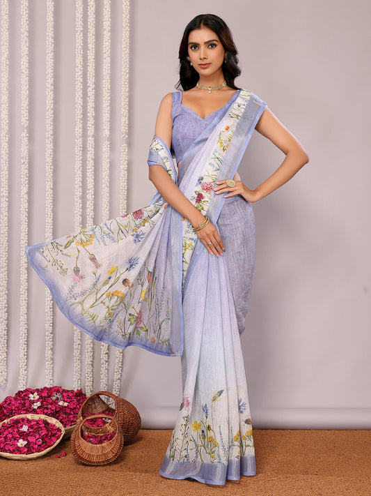 Janasya Lavender Cotton Linen Floral Printed Grab2Buy