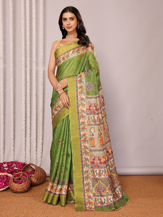 Janasya Green Chanderi Silk Kalamkari Printed Grab2Buy
