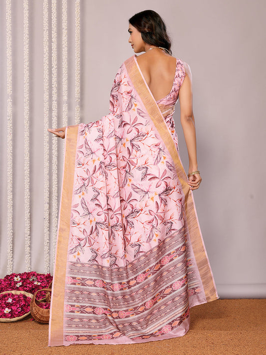 Janasya Light Pink Chanderi Silk Floral Printed Grab2Buy