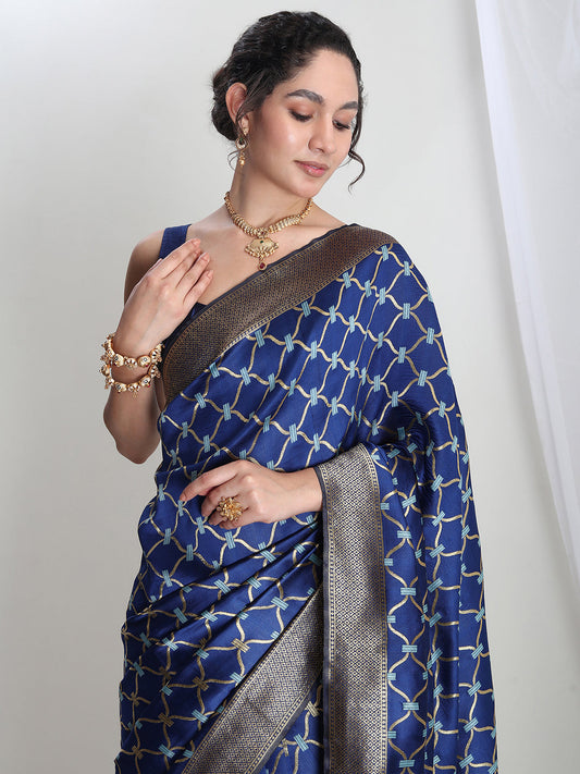 Janasya Blue Silk Blend Ethnic Printed Jacquard Grab2Buy