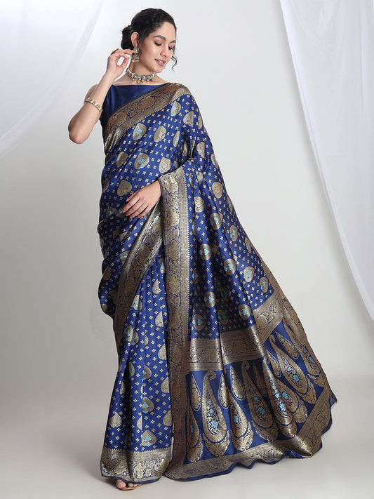 Janasya Blue Silk Blend Ethnic Motifs Jacquard Grab2Buy