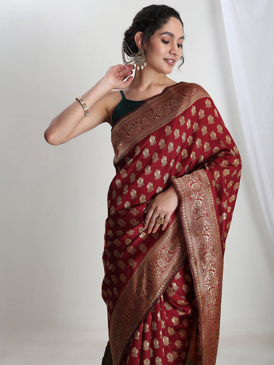 Janasya Maroon Silk Blend Ethnic Motifs Jacquard Grab2Buy