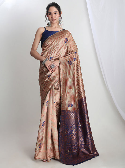 Janasya Beige Silk Blend Ethnic Printed Jacquard Grab2Buy