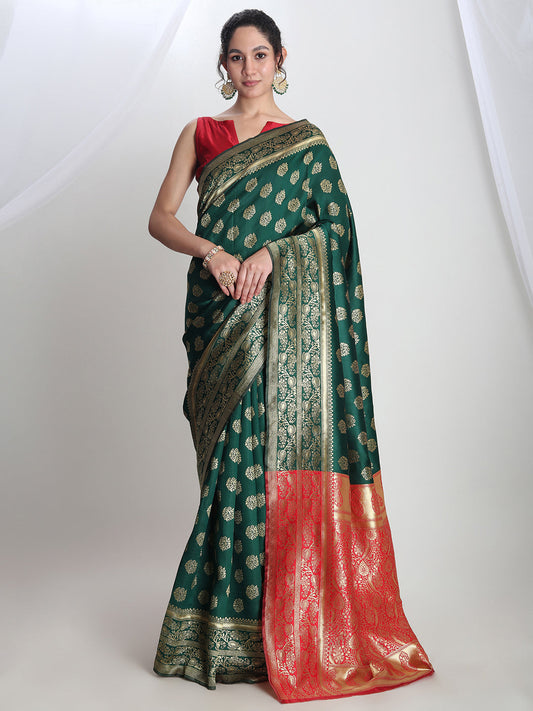 Janasya Green Silk Blend Floral Jacquard Grab2Buy