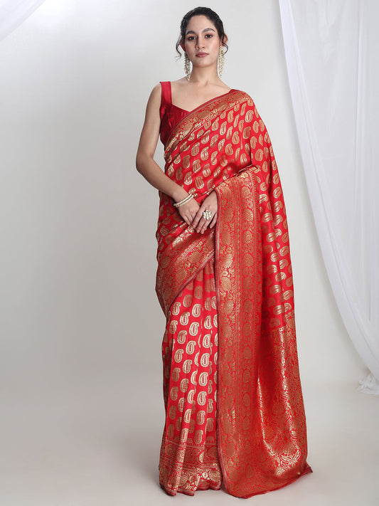 Janasya Red Silk Blend Paisley Jacquard Grab2Buy