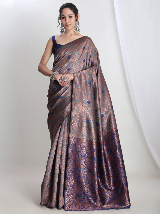 Janasya Grey Silk Blend Floral Jacquard Grab2Buy