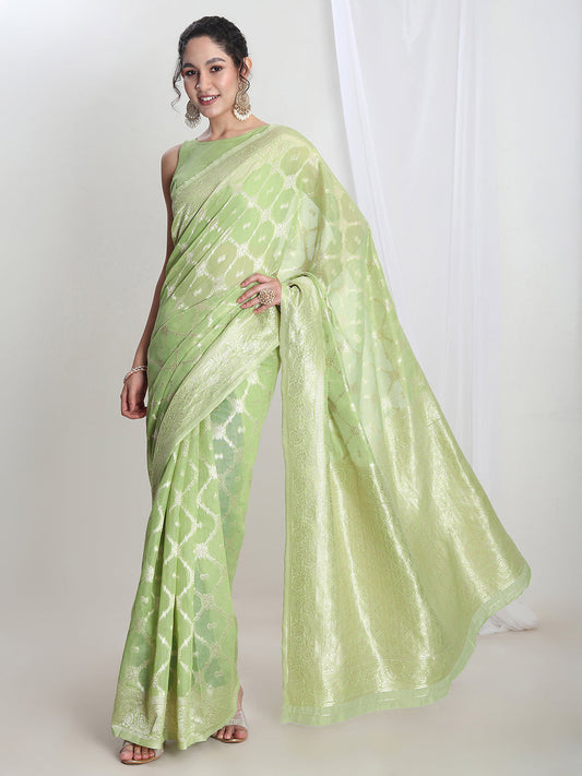 Janasya Light Green Silk Blend Geometric Jacquard Grab2Buy