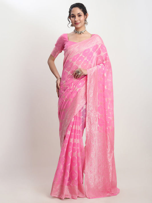 Janasya Pink Silk Blend Geometric Jacquard Grab2Buy