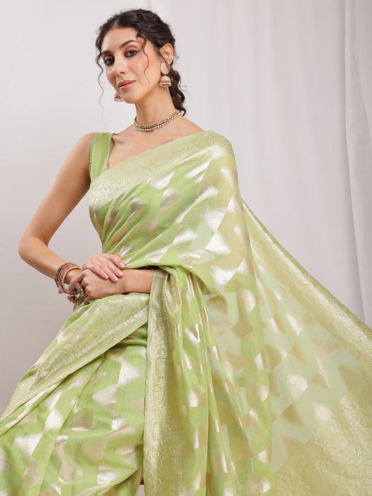 Janasya Navy Blue Silk Blend Geometric Jacquard Grab2Buy