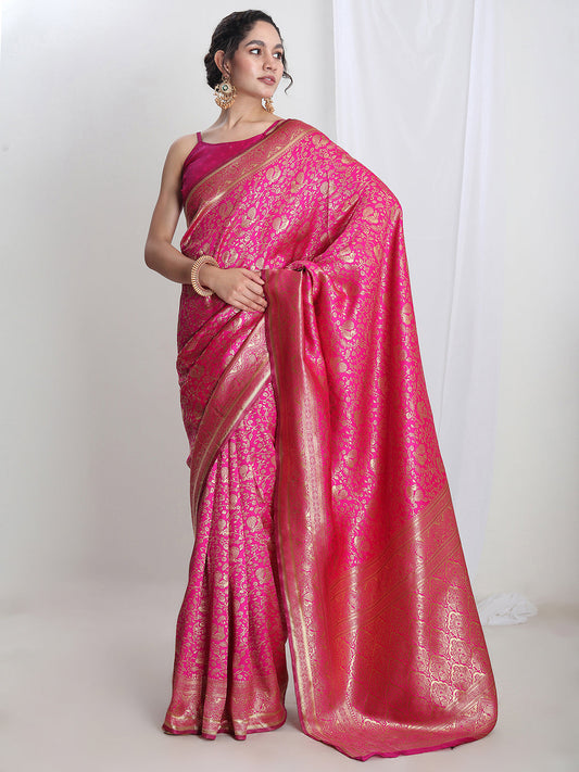Janasya Pink Silk Blend Floral Jacquard Grab2Buy